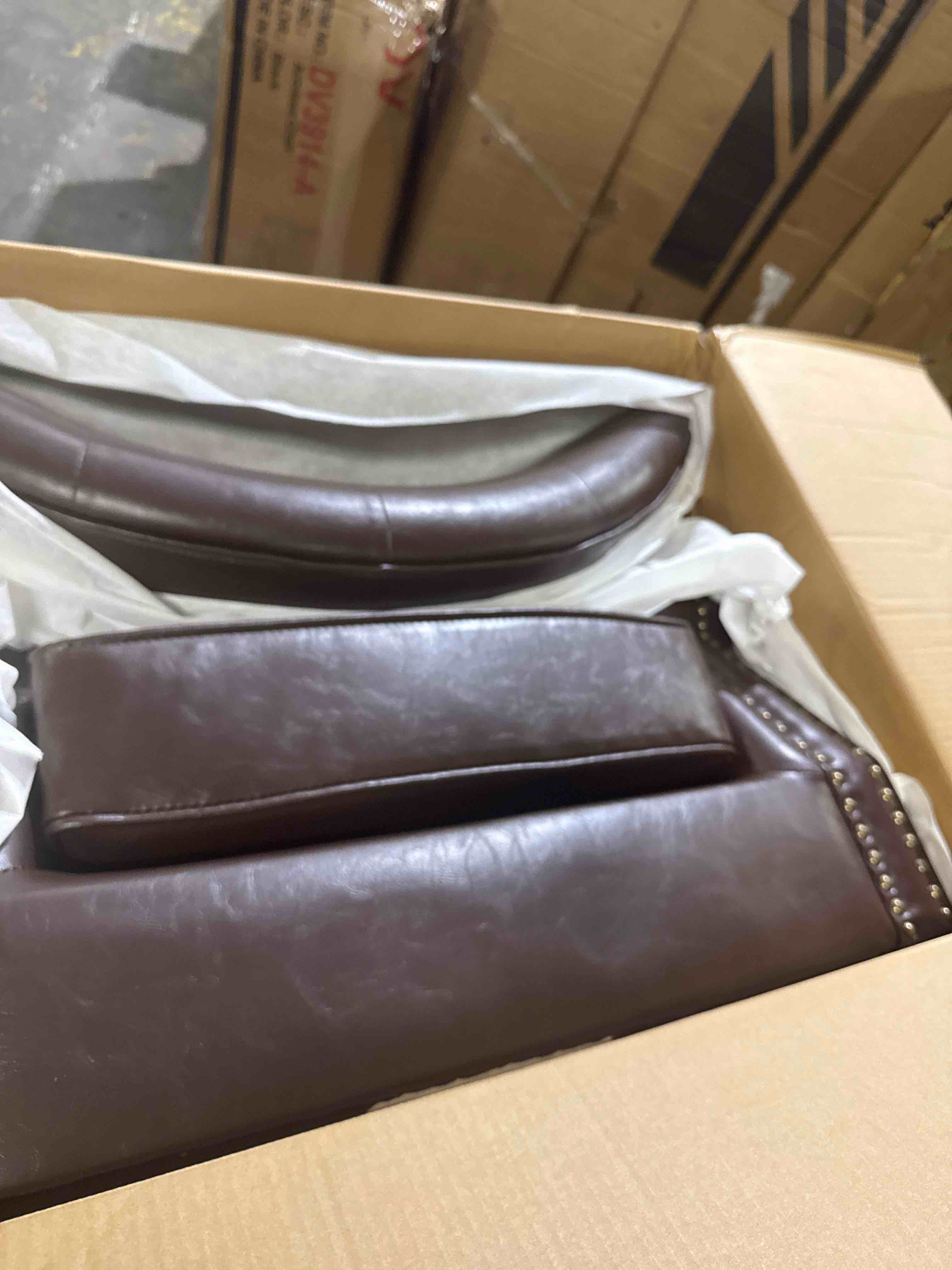 Condition photo showing Good Condition for canmov pushback recliner chair faux leather armchair push back recliner with rivet decoration single sofa accent chair for living room, dark brown