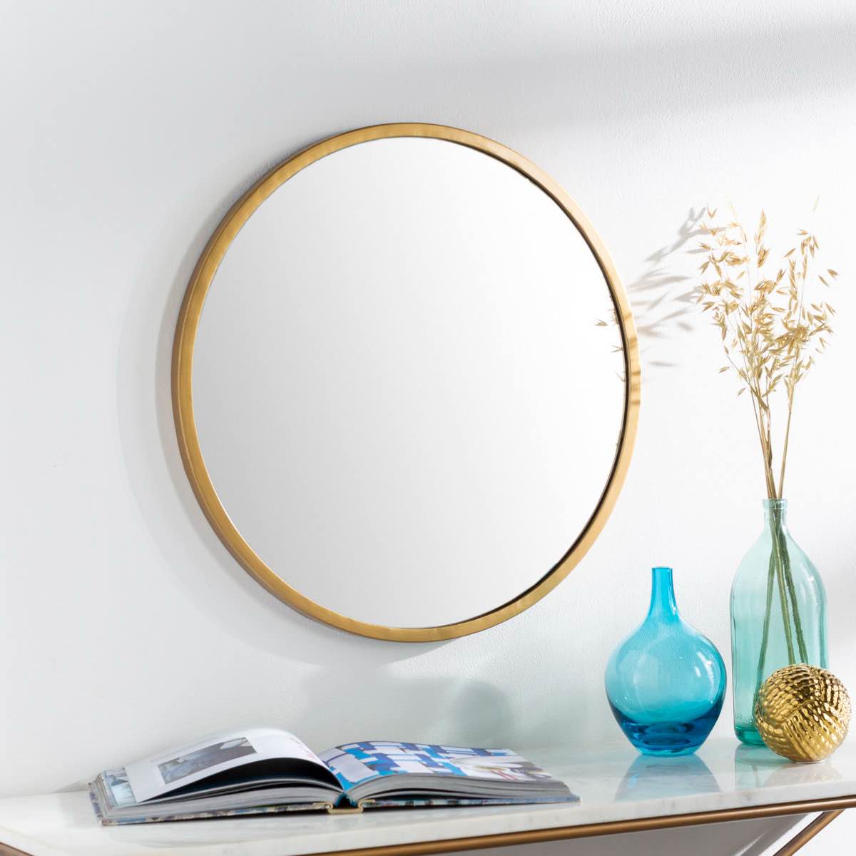 27” minor round gold metal wall mirror