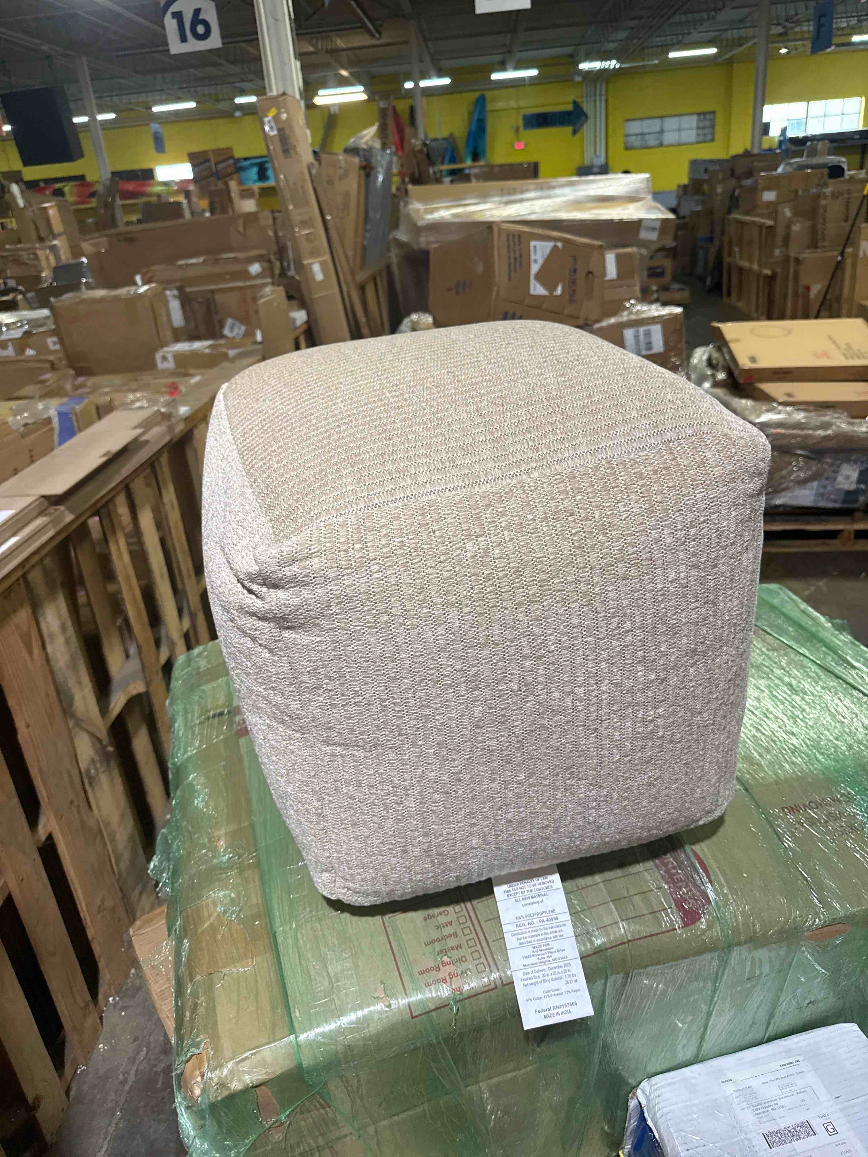 Condition photo showing New/Like New for anji mountain 20" h x 20" w handmade pouf ottoman for living room & couch