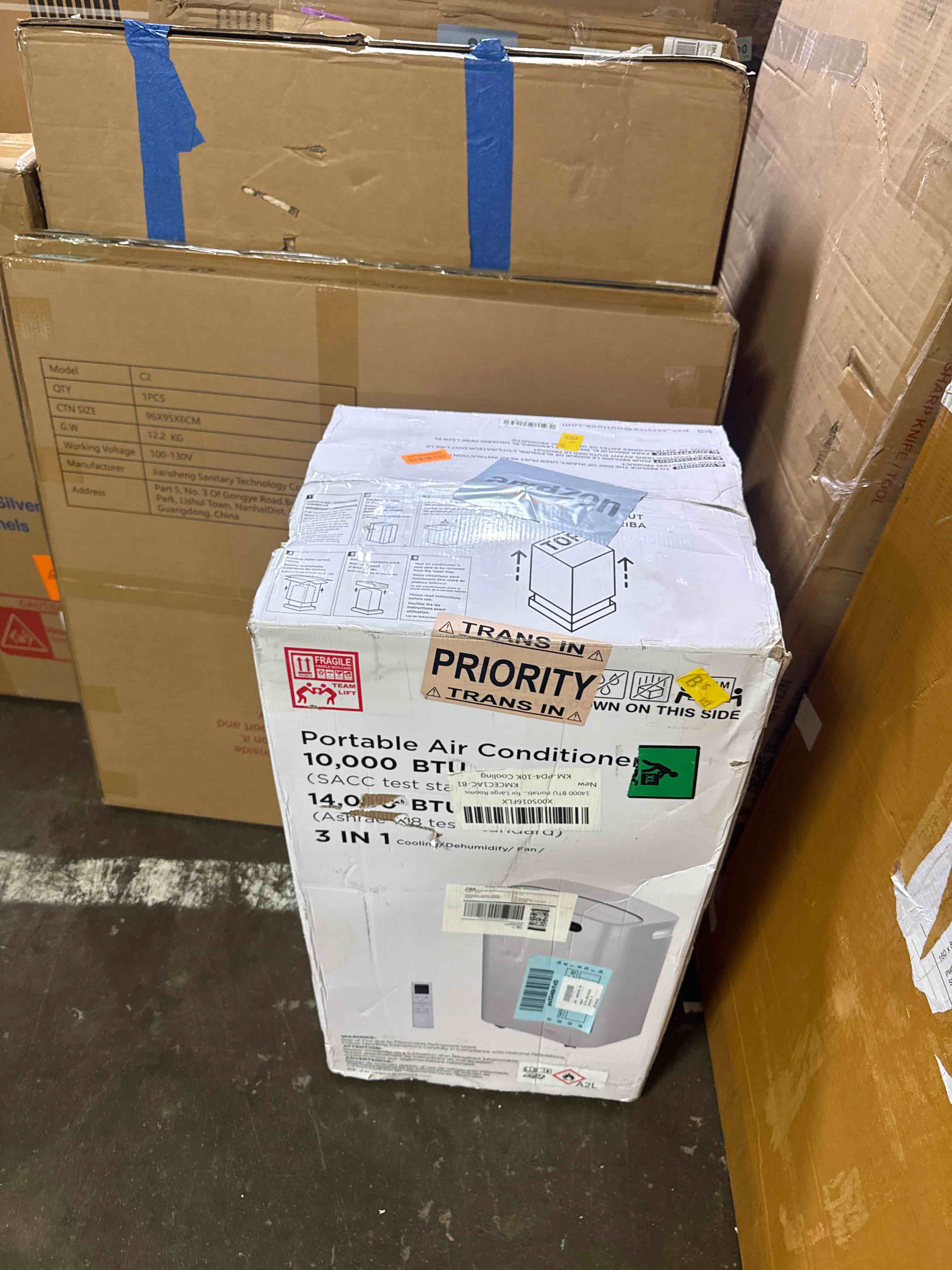 Condition photo showing As Is for 14000 btu portable air conditioners, cools up to 700 sq.ft, ac unit with cooling, fan, dehumidifier, sleep mode, remote control&installation kit, portable ac for large rooms