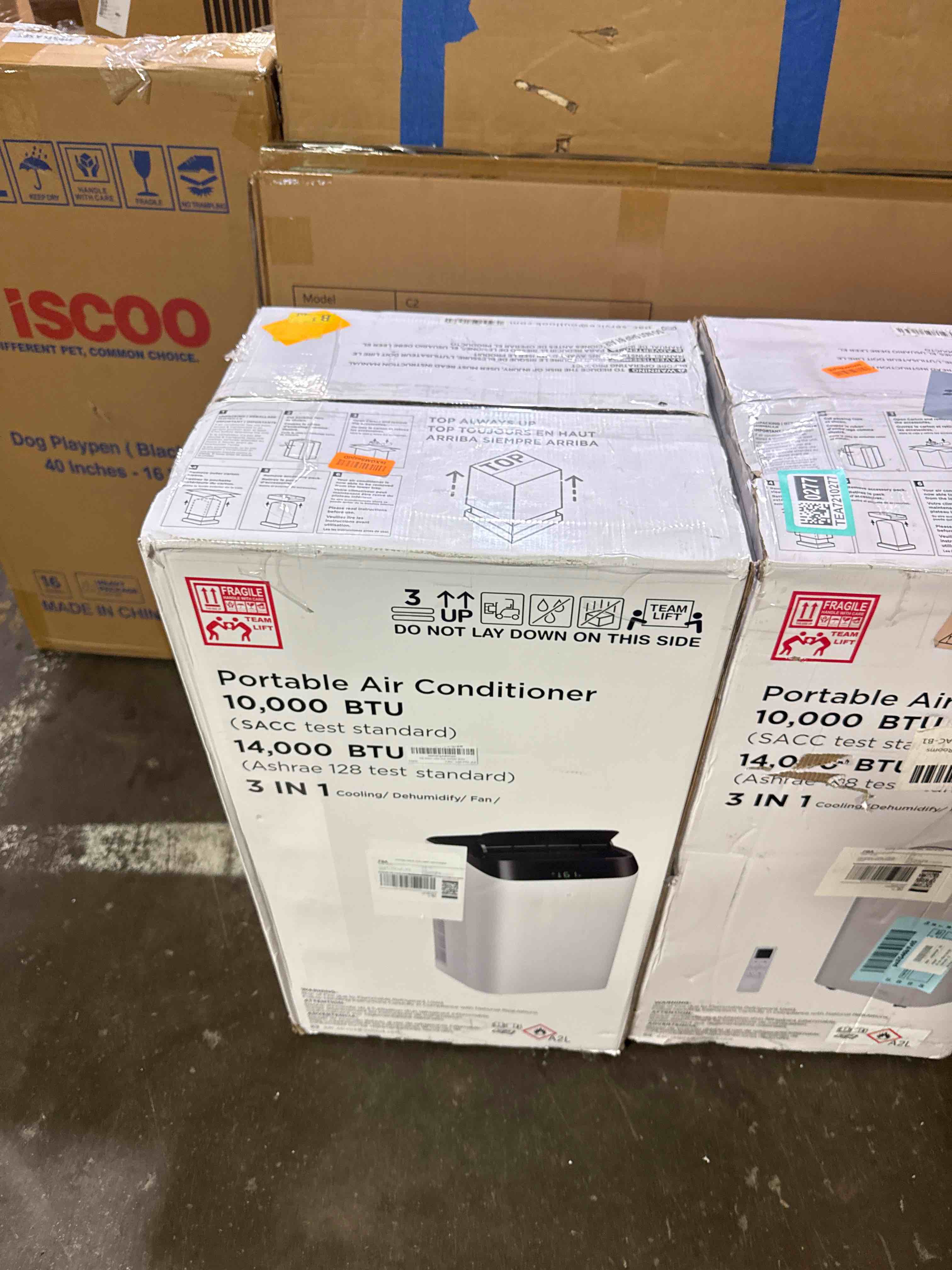 Condition photo showing As Is for 14000 btu portable air conditioners, cooling,fan,dehumidification,sleep mode for large rooms up to 700 sq.ft, ac unit with remote control, 24h timer, installation kits included 14000.0 british thermal units