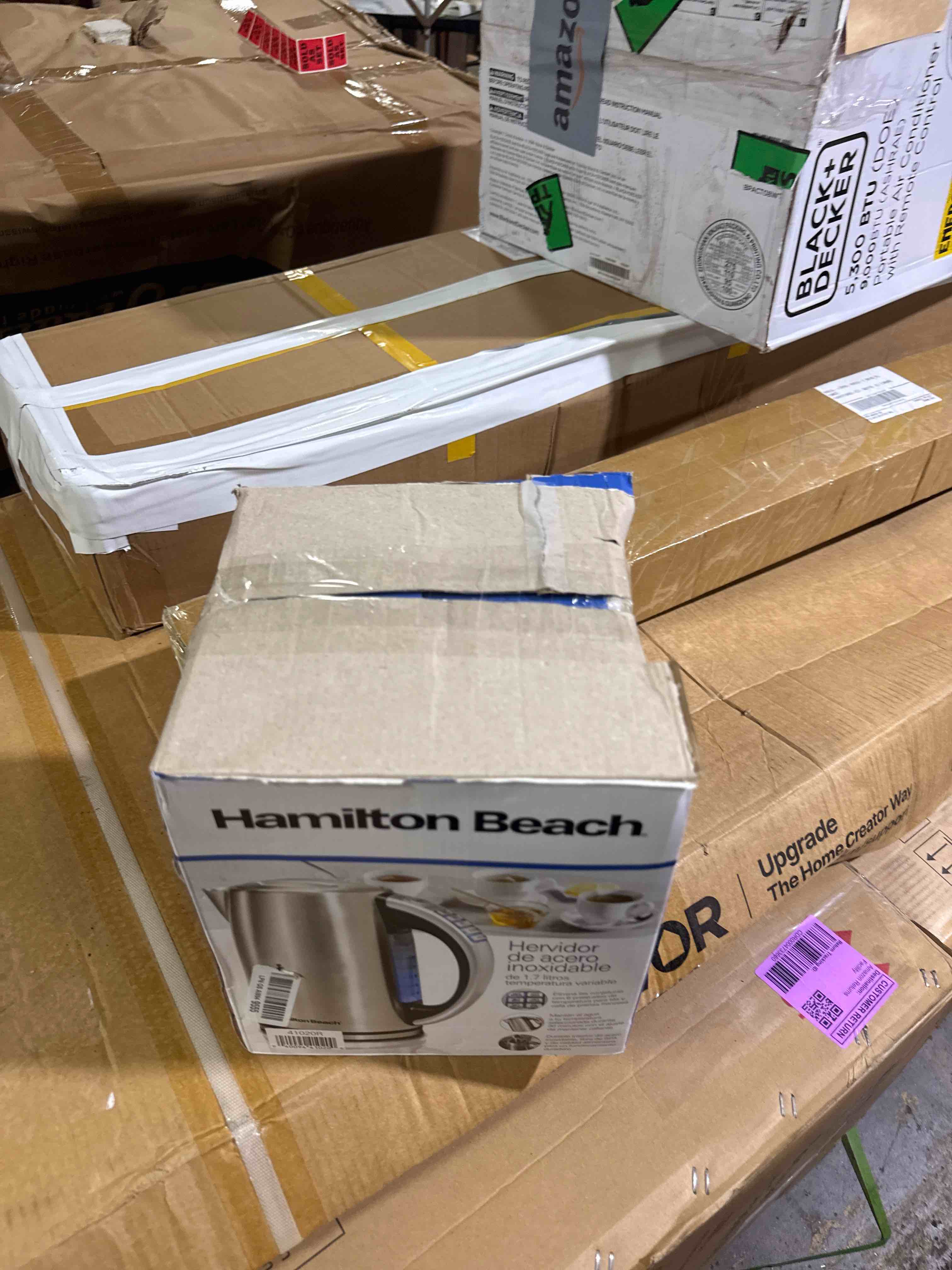 Condition photo showing New/Like New for hamilton beach 1.7 liter temperature control electric kettle, water boiler & heater, fast boiling 1500 watts, bpa free, cordless, auto-shutoff and boil-dry protection, stainless steel (41020r) 1.8 quarts