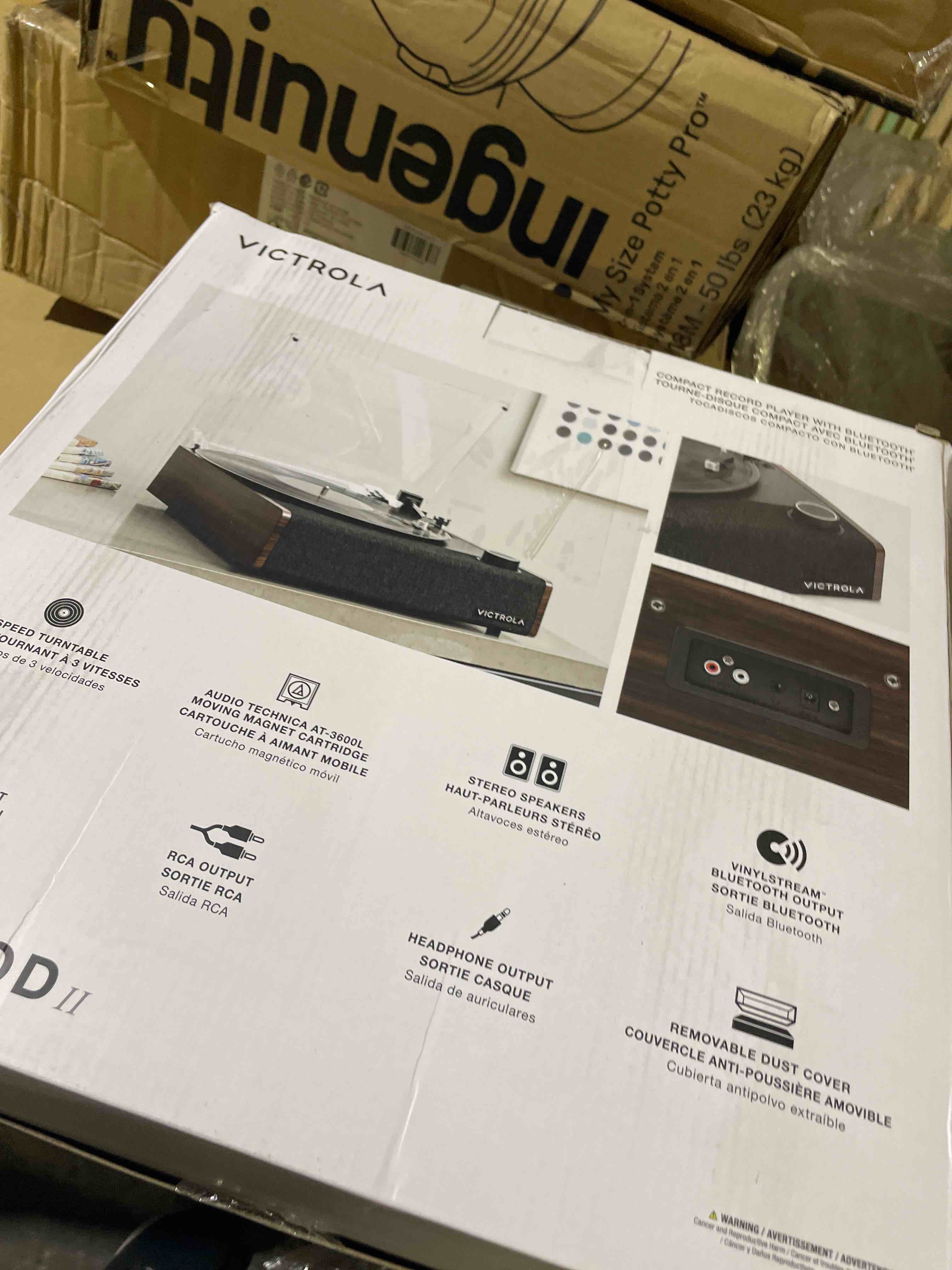 Condition photo showing New/Like New for victrola eastwood ii record player with speakers – bluetooth 5.1 and vinyl stream technology, vintage style 3-speed vinyl player, audio technica at-3600la cartridge (espresso) espresso eastwood ii