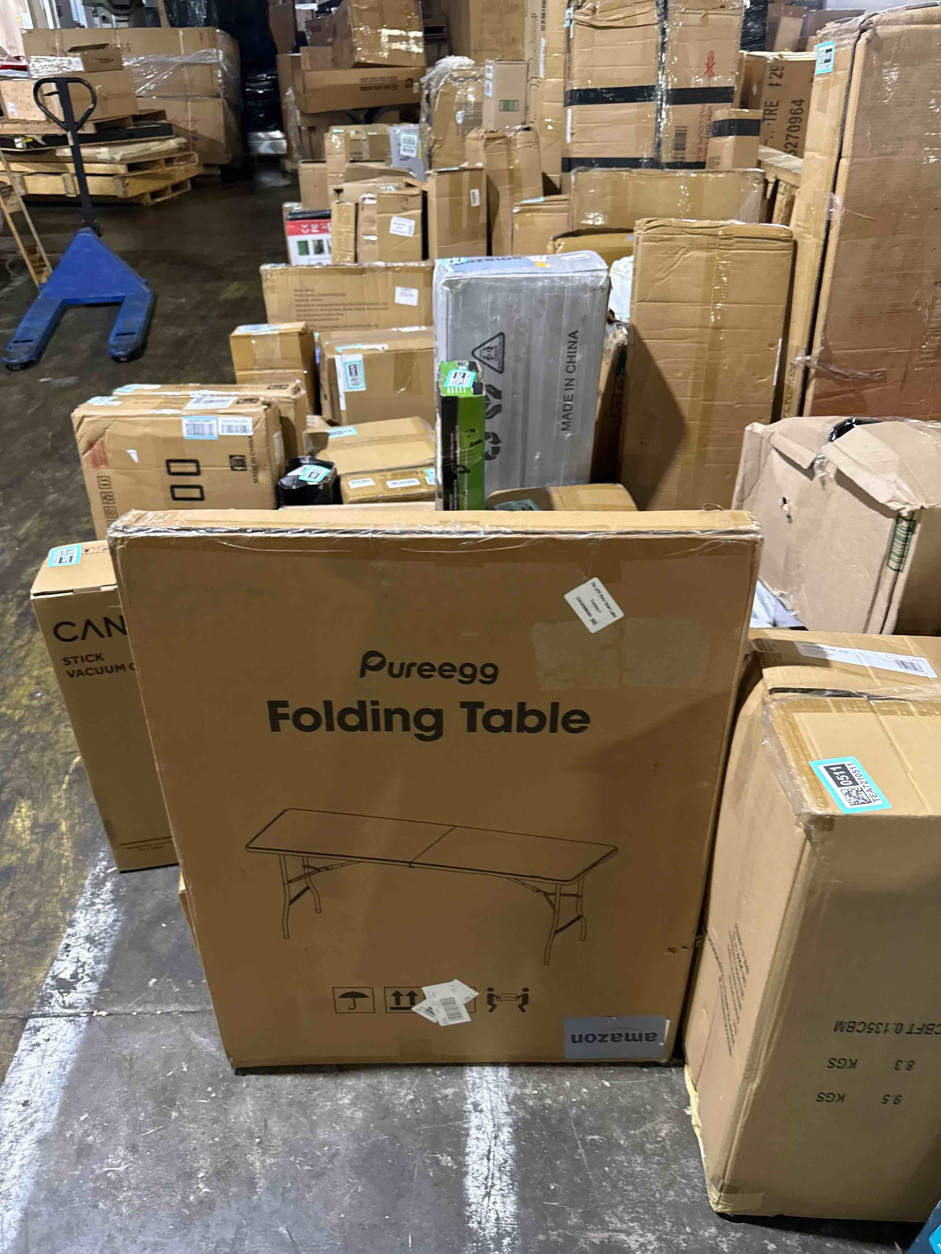 Condition photo showing New/Like New for pureegg 6ft folding table - no assembly required, versatile dining table with carrying handle & tabletop safety lock, portable foldable table for party, craft, camping, picnic, white