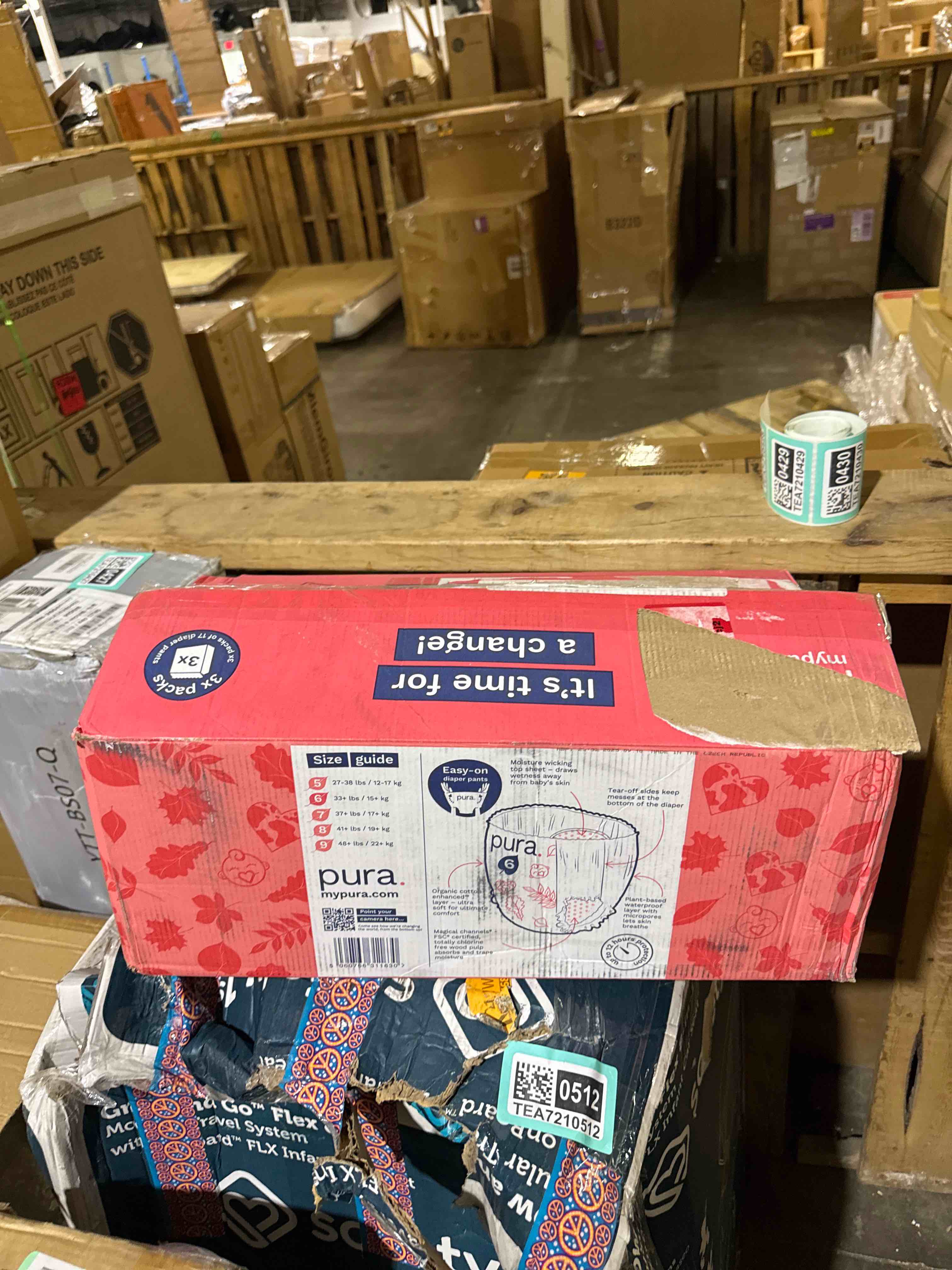 Condition photo showing New/Like New for pura hypoallergenic diaper pants size 6 (33+ lbs) overnight, up to 12 hours leak protection, suitable for sensitive skin, totally chlorine free, soft organic cotton, 3 packs of 17 (51 pull up pants) size 6 (51 diaper pants)