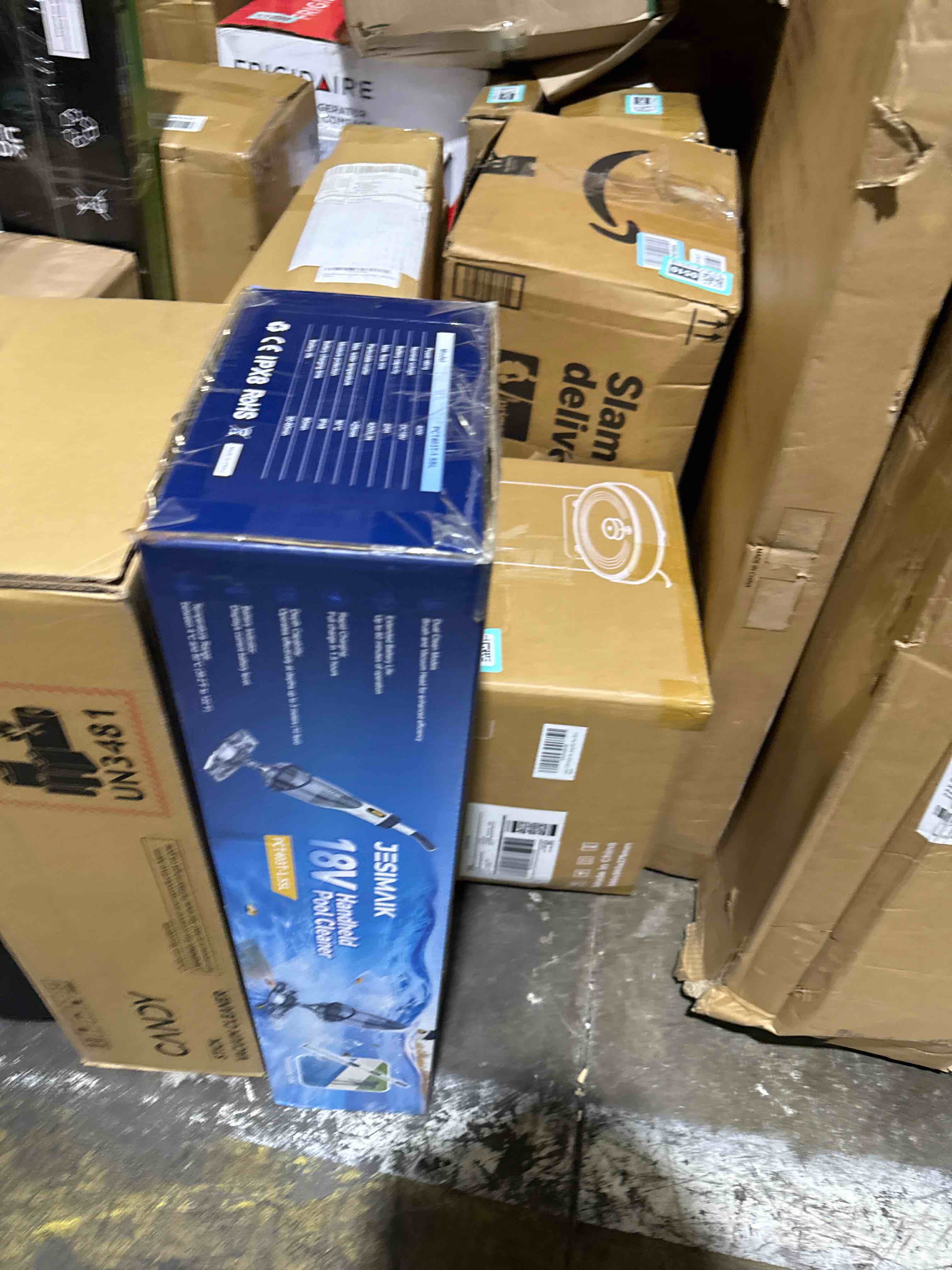Condition photo showing New/Like New for pool vacuum for above ground pool, jesimaik 18.5 gpm powerful suction pool vacuum with telescopic pole, 60min runtime dual head rechargeable pool cleaner,ideal for leaves, debris