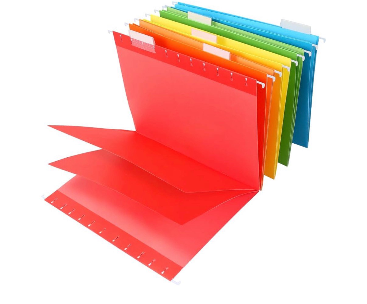 20 Pack Hanging File Folders, Letter Size with 2 Built-in Dividers, 5 Assorted Colors, Heavy-Duty Paper & Metal Hangers, 60 Adjustable 1/5-Cut Tabs for Home Office Filing