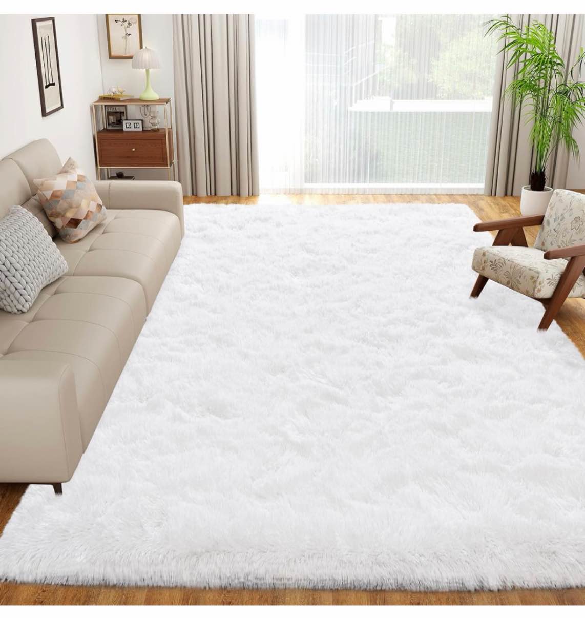 Dssimo White Fluffy Rugs for Bedroom 5x7 Soft Shag Carpet for Bedside