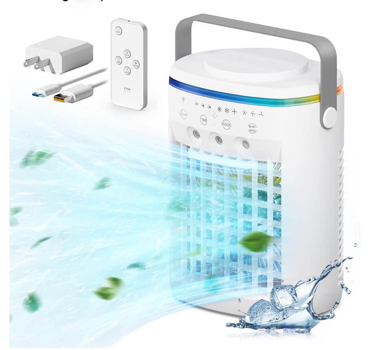 Vidihill Portable Air Conditioner, Evaporative Air Cooler, 2-4-8H Timer Auto-Off &Remote, Water Tank, Three ultrasonic nozzles, 3-Speed Personal Air Conditioner Cooling Fan