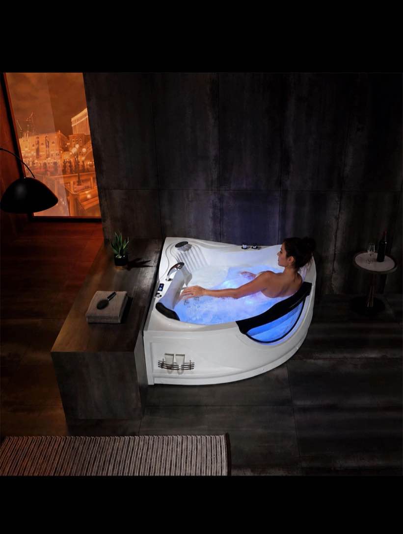 Condition photo showing New/Like New for empava 59" alcove whirlpool inline heater led tub with left drain empv-59jt319led 59" l x 59" w x 25" h