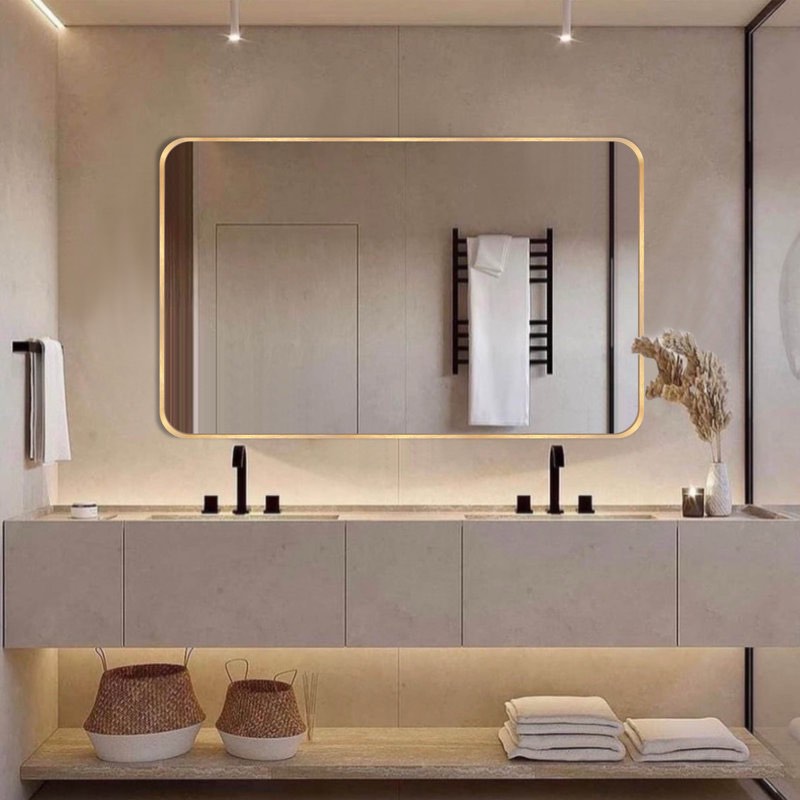 Viridiana Metal Rectangle Wall Mirror , Gold 48x30