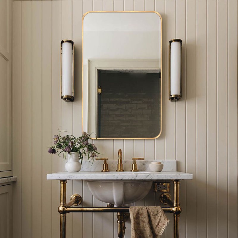 Viridiana Metal Rectangle Wall Mirror- Brushed Gold 48x30