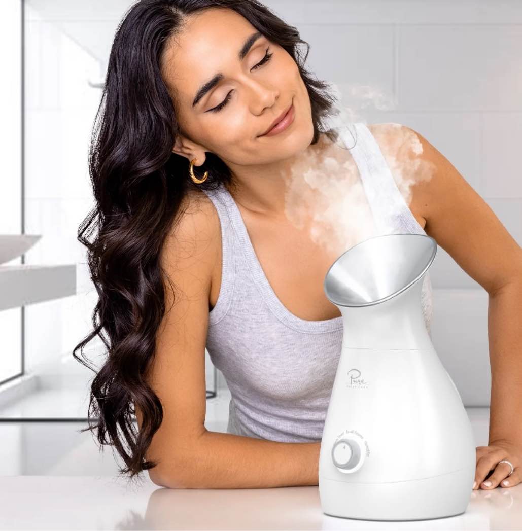 nanosteamer large 3-in-1 nano ionic facial steamer with precise temp control - humidifier - unclogs pores - blackheads - spa quality - bonus 5 piece stainless steel skin kit (silver)