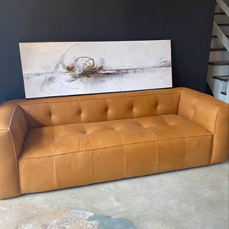 Featured: Poly & Bark Capa 92'' Full-Grain Genuine Italian Leather Square Arm Sofa Saddle Tan!!! (Row 10)