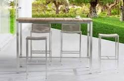 Whiteline Modern Living BS1597-WBAC Stone Outdoor Barstool - Set Of 4 In Natural- Set Of 4