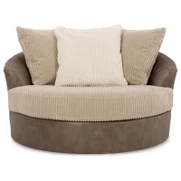 Ashley Signature by Design Keskin Upholstered Swivel Chair And A Half Color: Brown & Light Green & White)