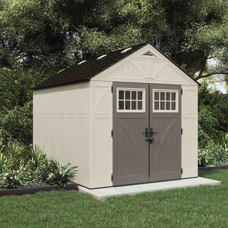 Suncast Metal and Resin Storage Shed, Vanilla, 122.25 in D x 103 in H x 100.5 in W