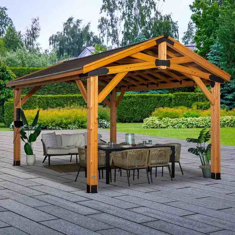 Backyard Discovery Norwood 14x12 All Cedar Wood Gazebo,Thermal Insulated Steel Roof, Durable, Supports Snow Loads and Wind Speed, Rot Resistant, Backyard, Deck, Garden, Patio