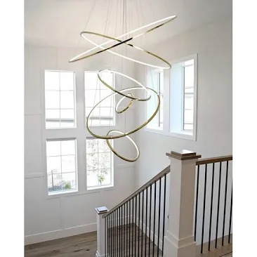 Meenyo Modern 6 Ring Led Chandelier Dimmable Gold Chandeliers Luxury Contemporary Ceiling Pendant Light Fixtures for High Ceiling Living Room Foyer 47.2" 2211006716