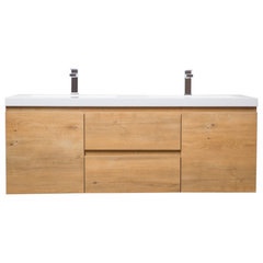 ConceptBath 60" Angela Wall Mounted Modern Double Vanity, Oak (Main Cabinet Only - Top Sold Separately)
