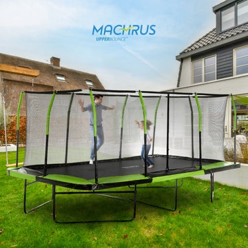 Machrus Upper Bounce - Mega 10' X 17' Gymnastics Style, Rectangular Trampoline Set with Premium Top-Ring Enclosure System - Green/Black (FRAME & PADS ONLY - SEE PHOTOS FOR INFO FOR SPRINGS & MAT. APPROX. $66 for SPRINGS & $88 for Mat - SEE PHOTOS.)