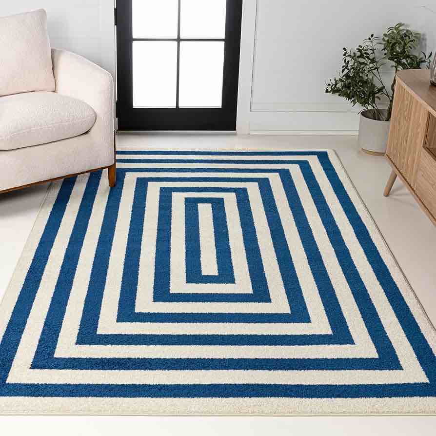 jonathan y bandol mitre stripe navy/ivory indoor area rug, 9x12, modern, classic, geometric, easy-cleaning for living room, bedroom, kitchen, pet friendly, non-shedding (moh211d-9)
