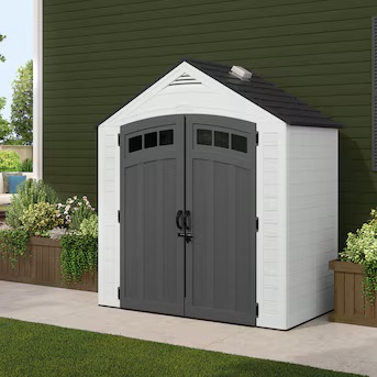 Suncast Vista 7' x 4' Outdoor Storage Shed with Pad-Lockable Double Doors and IllumiVent System, All-Weather Shed for Yard Storage, Brown, Made in The USA