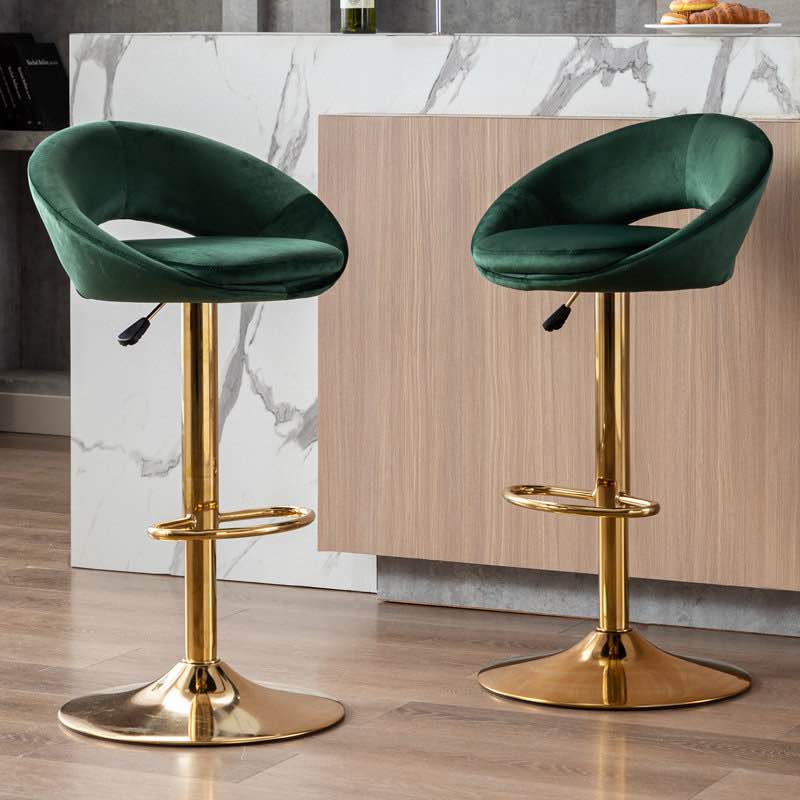Velvet Bar Stools Set Of 2 Modern Counter Height Barstools With Low Back Ajustable Swivel Kitchen Bar Chairs With Gold Footrest For Home Bar/Dining Room, Green