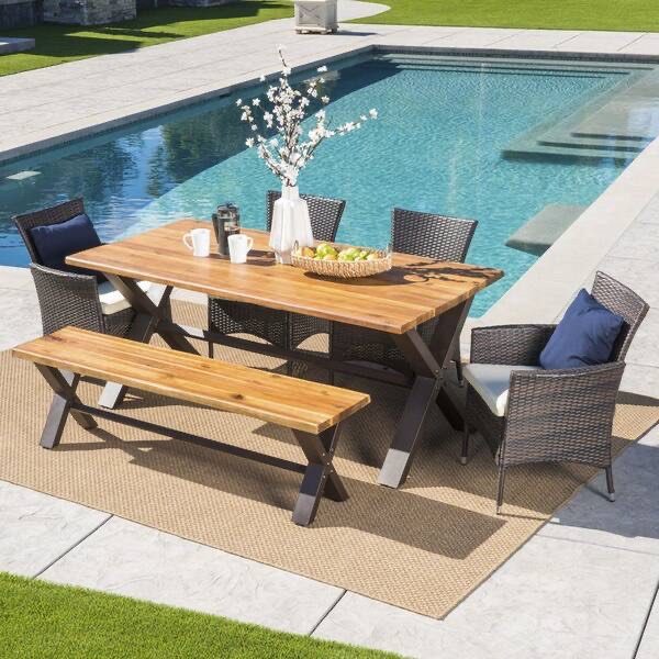 Noble House Greta Outdoor Patio Chairs (4) with Beige Cushions