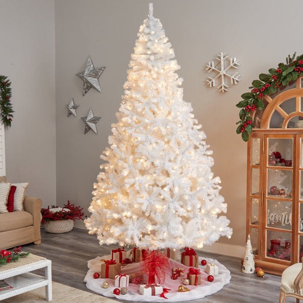 10' White Artificial Christmas Tree with 2200 Bendable Branches and 800 LED Lights SKU: T3392