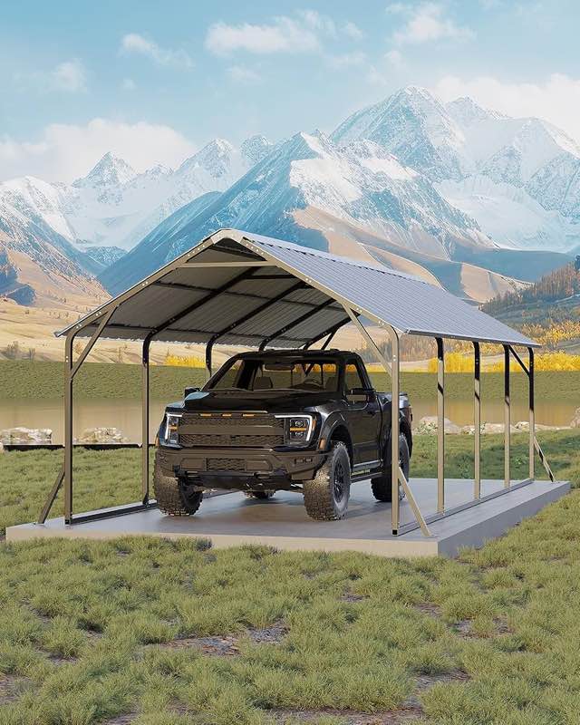 Garveelife 11 ft x20 ft x9 ft Vertical Roof Metal Carport, Heavy Duty Steel Car Ports for All-Weather, for Full-Size Pickup Trucks, Boats, and Tractors