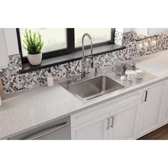 Featured: Elkay Lustertone Drop-in 43-in x 22-in Stainless steel Single bowl 18 -Gauge Kitchen Sink with Drainboard Item #653381 Model #ILGR4322L4
