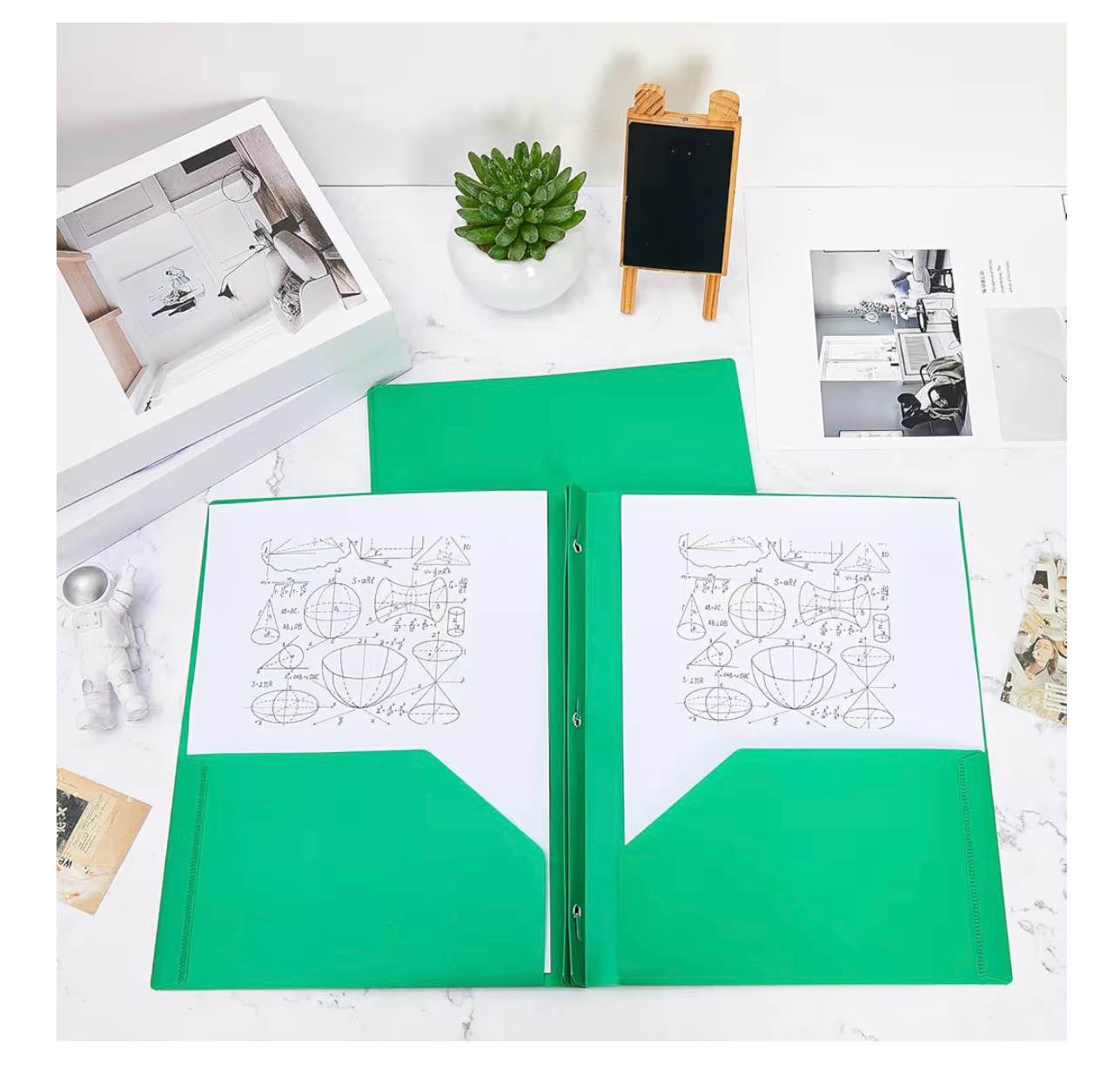 Yeaqee 400 Pcs Plastic 2 Pocket Folders with Prongs Bulk, 3 Prong File Folders Fit Letter Size Paper, for School Office Homework Paperwork Business Document Subjects Organization Supplies (Green)