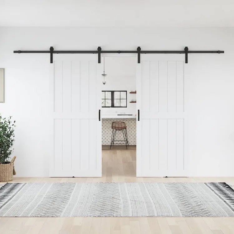 Manufactured Pre-Assembled Solid Wood Paneled Double Sliding Barn Doors With Installation Hardware Kits By SMARTSTANDA (DOORS ONLY - BARN RAIL HARDWARE SOLD SEPERATELY.)