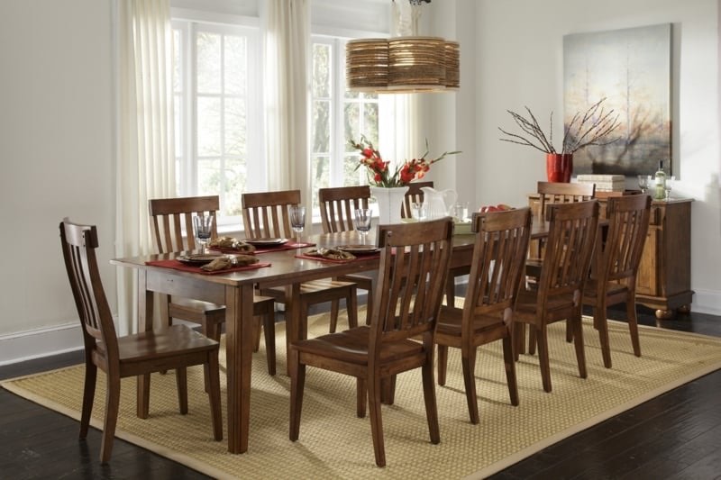 Destinie 4 Different Extendable Sizes Solid Wood Dining Table Alcott Hill ncludes three (3) self-storing leaves to seat up to 12 people 60 to 132-inch extendable dining table to accommodate various dining spaces 13-step rustic amber finish: Multiple distressing techniques 