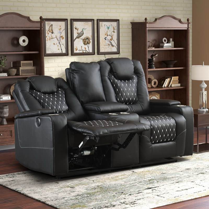 Home Theater Seating 72.1'' Wide Modern Style Faux Leather Power Reclining Loveseat Sofa with USB & Arm Storage & Cup Holders By Latitude Run (TESTED - WORKING CONDITION, SEE PHOTOS.)