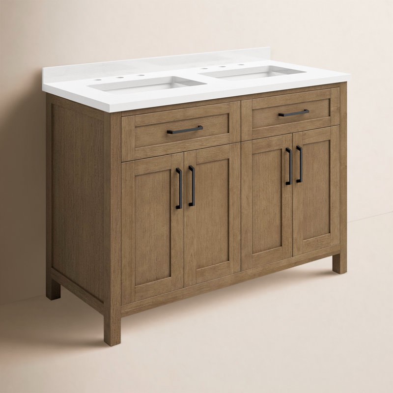 OVE Tahoe 48 In. Double Sink Bathroom Vanity In Brushed Almond Latte