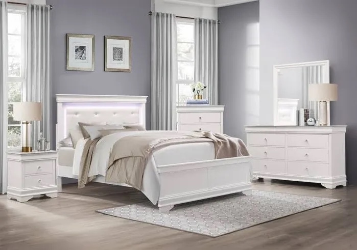 Homelegance Bedroom Dresser 1534WH-5 & Homelegance Corbin 1534WH-1 Queen Bed in a Box (INCLUDES 6 DRAWER DRESSER & QUEEN BED)