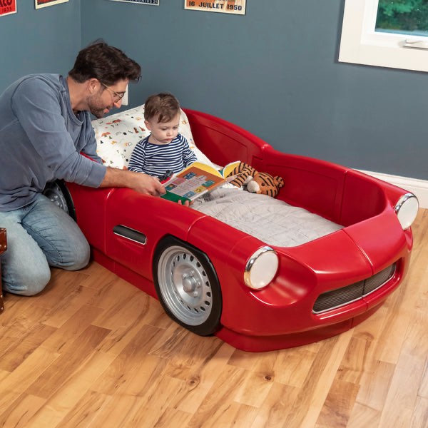 Step2 Roadster Toddler-to-Twin Bed, Crib to Twin Transition Race Car Bed, Adjustable, Ages 3+ Years Old, Easy Assembly, Red