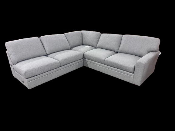 Thomasville L-Shape Open-Ended Sectional Sofa, Zip on Back Cusions Sewn on Bottom Cushions. Grey Fabric