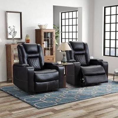 (2) 36.2 inch top leather power reclining home theater chair with LED cup 189-240-0733 (BID IS PER CHAIR, LOT IS FOR 2 THEATER CHAIRS TOTAL.)