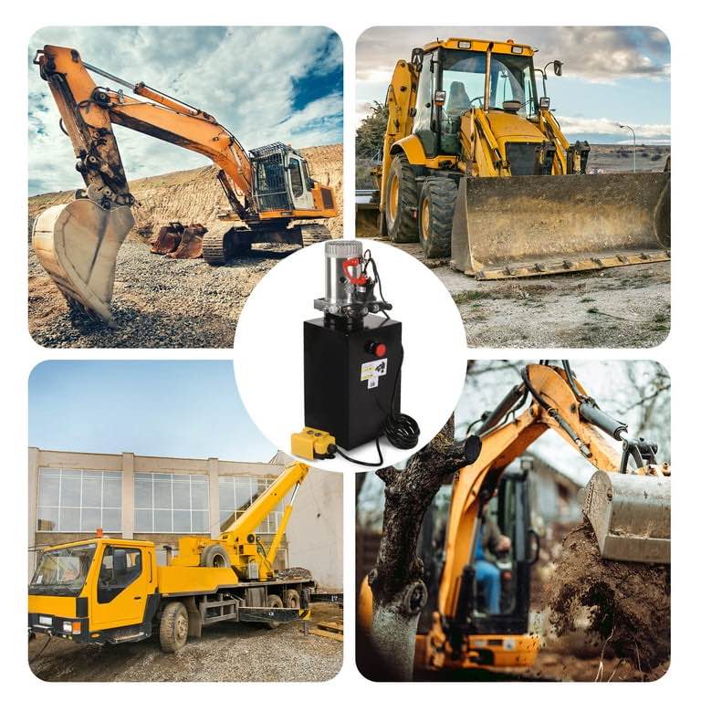 Dawot Hydraulic Pump Unit 15 Quart 3.75 Gallon Hydraulic Power Unit Double Acting Metal Reservoir Dump Trailer Pump 12V DC Hydraulic Power Pump