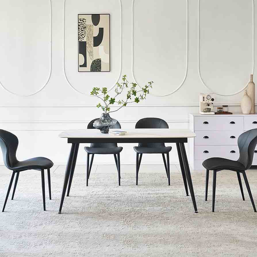 VFF Dining Chairs Set of 4, Modern Kitchen Dining Room Chairs with Sturdy Metal Legs and PU Leather Cushion, Dining Side Chairs for Home Kitchen Living Room, Black