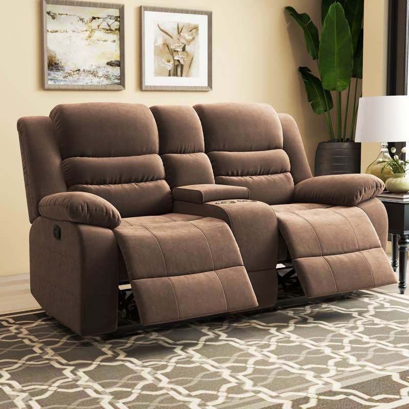 Toshiaki 71.5" Wide Padded Microfiber Manual Reclining Loveseat Sofa with Storage and Cupholders By Latitude Run®