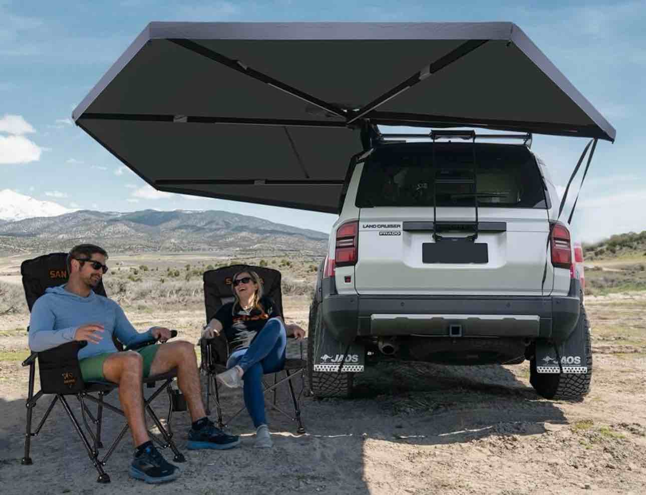 Sanhima 270 Awning Free Standing Built-in LED Light - 129.2 sq.ft Shelter Karlu Frontier Car Side Waterproof UV50+ Wind Resistant, Driver Side, 270 Degree Vehicle Awning for SUV Van Truck