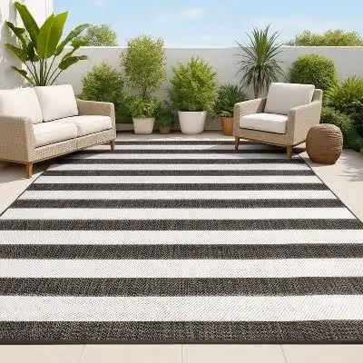 JONATHAN Y Negril Two-Tone Wide Stripe Indoor/Outdoor Area Rug 7ft10 x 10ft