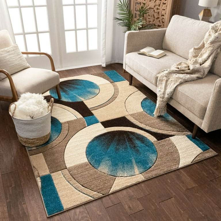 Well Woven Ruby Yolo Mid-Century Modern Geometric Blue 5'3" x 7'3" 3D High-Low Area Rug