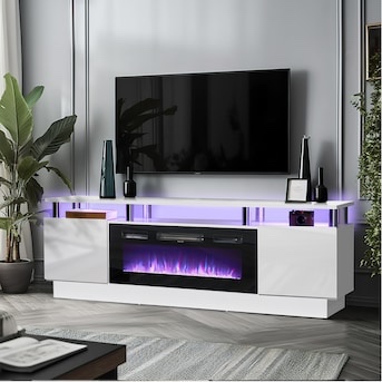 AOXUN 70-in W White TV Stand with LED Flat wall with Remote Control Included Item #5662875  Model #H21014WH+H20020