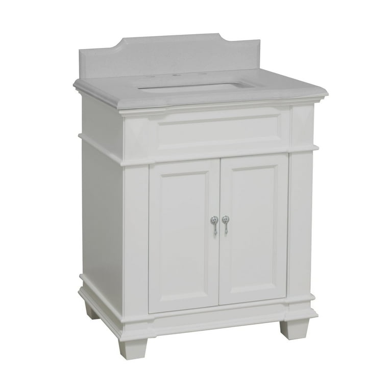 KBC Elizabeth 30" Wood Bathroom Vanity w/ Quartz Stone in White 5930WTQZ 30 inch Vanity