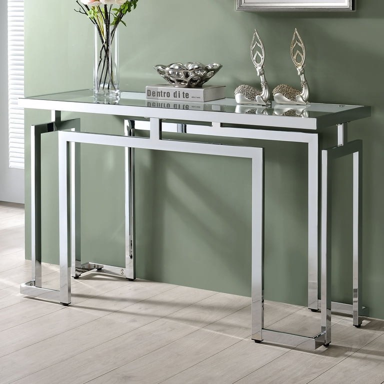Furniture Of America Furniture of America Gendry Glass Top Console Table, Chrome